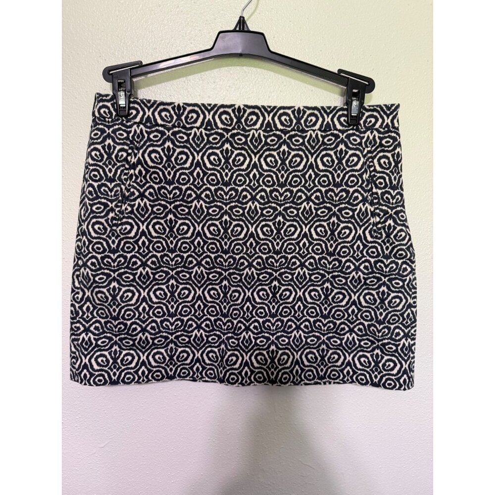 J Crew Mini Skirt White Blue Patterned Pockets Side Zip Womans 6